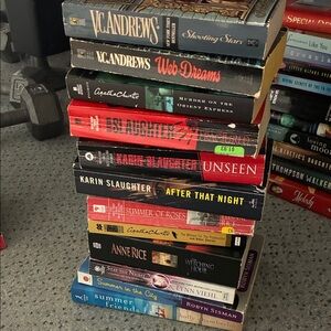 Stack of Mystery and Romance Novels